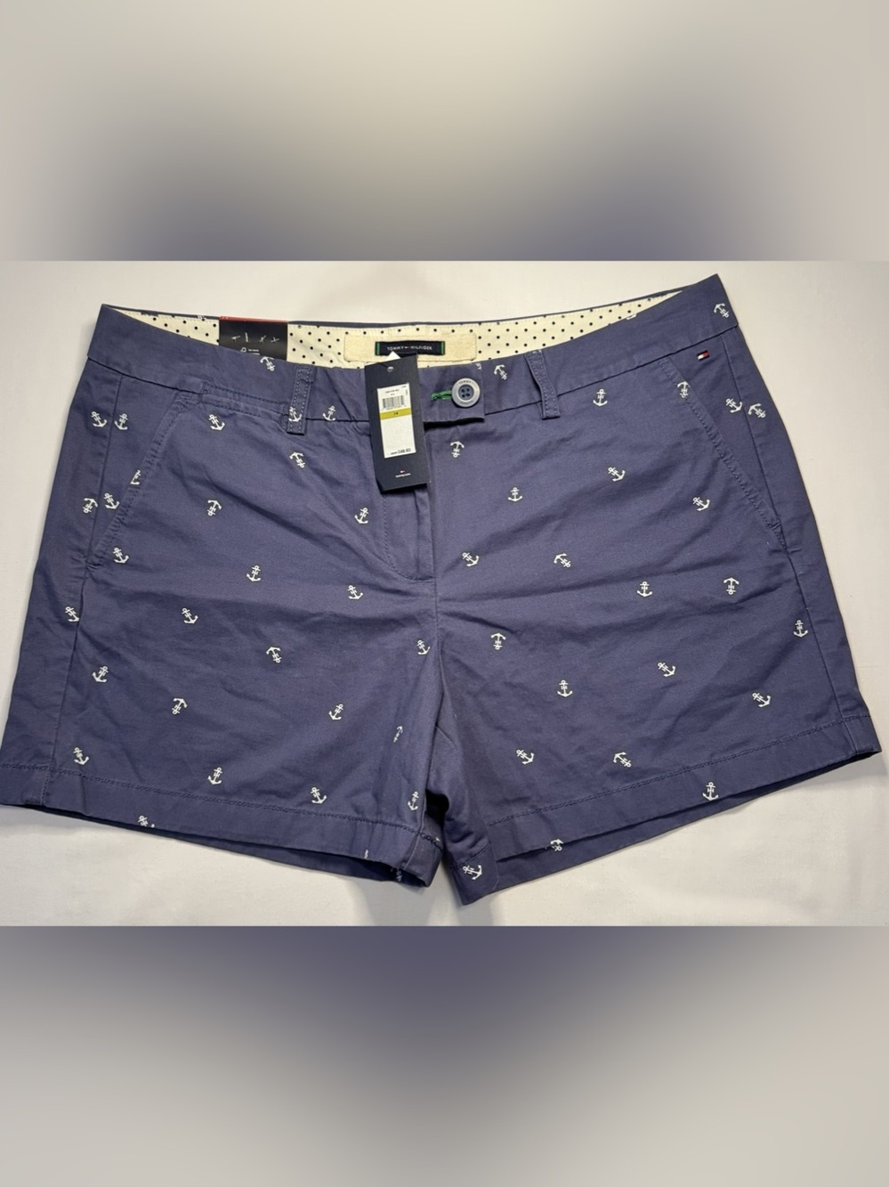 Tommy Hilfiger Anchor Print Chino Shorts Navy & White Size 14